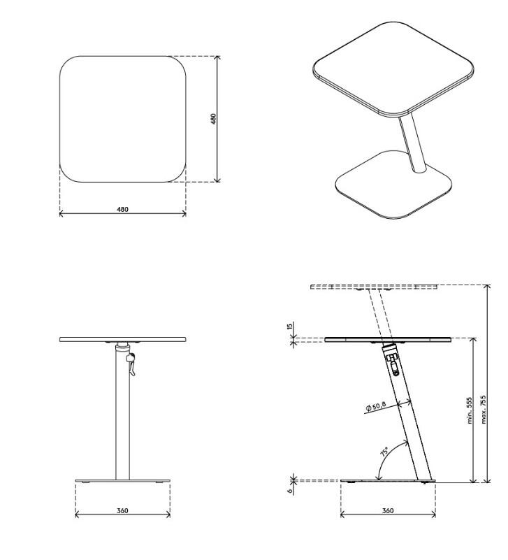 Bento® Laptop‑Tisch verstellbar 450 – ergonomisch flexibel für smartes Arbeiten - Abmessungen
