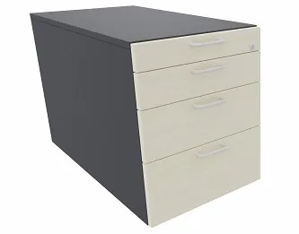 Rollcontainer Leuwico GARC1-1233 mit 3 Schüben und Materialschale - Korpus schwarz / Dekofarbe Blenden ahorn dekor