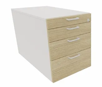 Rollcontainer Leuwico GARC1-1233 mit 3 Schüben und Materialschale - Korpus royal weiß / Dekofarbe Blenden balearen eiche dekor
