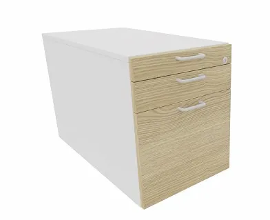 Rollcontainer Leuwico GARC1-1233 mit 1 Schub, Materialschale und Hängeauszug - Korpus royal weiß / Dekofarbe Blenden balearen eiche dekor