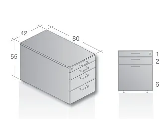 Rollcontainer Leuwico GARC1-1233 mit 1 Schub, Materialschale und Hängeauszug - Leuwico Rollcontainer mit Auszug für Hängemappen