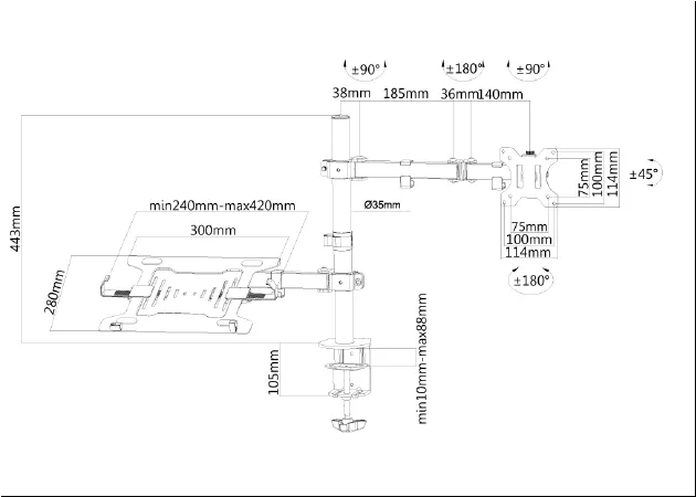 Maße NEOMOUNTS Notebook- und Monitorhalterung (FPMA-D550NOTEBOOK)