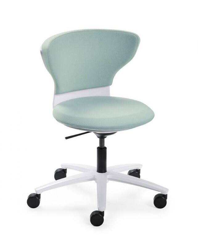 Bürostuhl Sedus turn around mit weißer Sitzschale und weißem Aluminiumfußkreuz